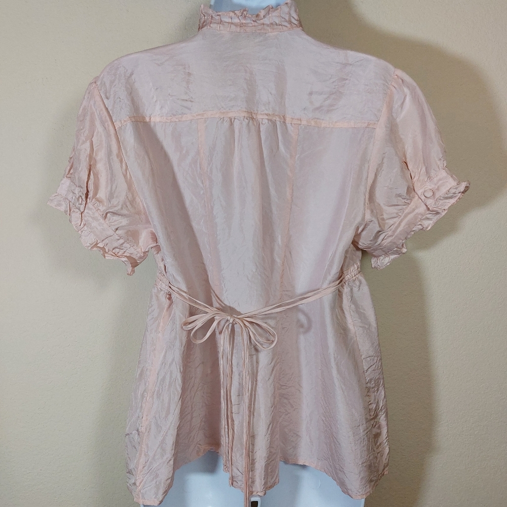 Eduardo Blanco 100% Silk Regency Vibe Ruffled Top, Size Large - Picture 3 of 12